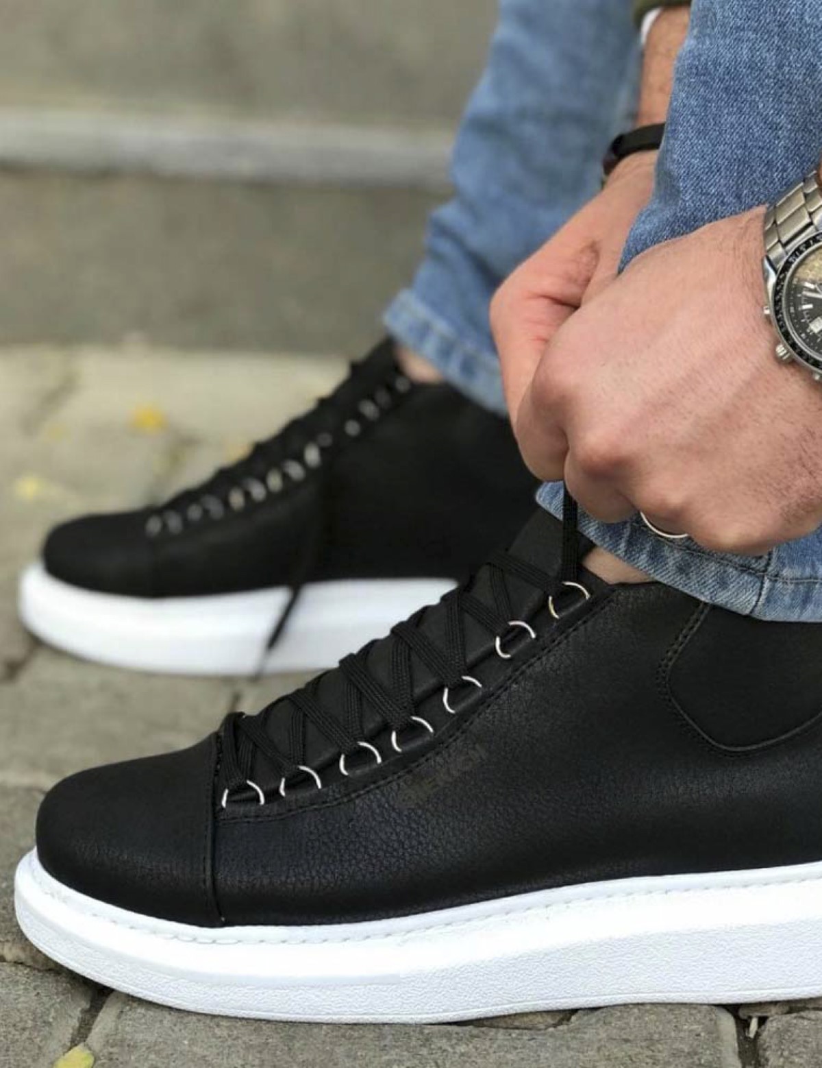 Ανδρικά ασπρόμαυρα μποτάκια δερματίνη χαμηλά CH258 φωτογραφία